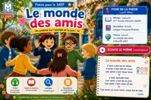 Poésie Le monde des amis - المستوى الثالث ابتدائي (نص النشيد وشرح)